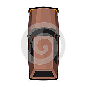 Brown car top view vector illustration. Hatchback car illustration.