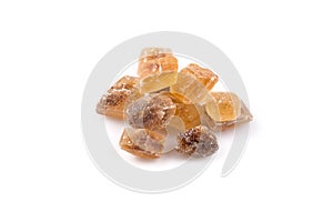 Brown caramelized lump cane sugar cube