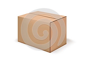 Brown cardboard box. Carton package 3d mockup design vector illustration. Isometric delivery parcel on white background