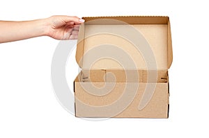 Brown cardboard box for packaging and delivery, isolated on white background