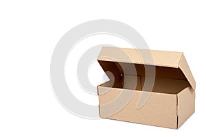 Brown cardboard box for packaging and delivery, isolated on white background, copy space template