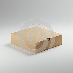 A brown cardboard box sits on a plain surface.