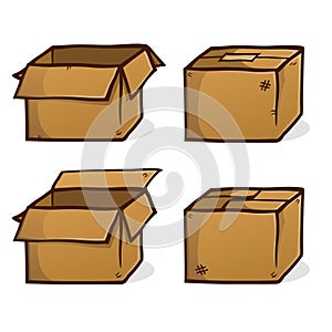 Brown Cardboard Boxes Cartoon Vector