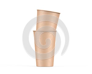 Brown disposable paper cup mock up for coffee, tea, soda and soft drink. Kraft cardboard paper cup on isolated white background, 3