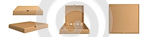 Brown cardboard pizza box 3d realistic vector