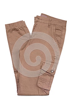 Brown cargo pants isolated on white background