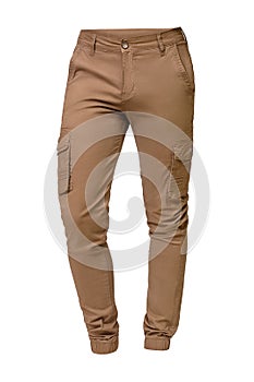 Brown cargo pants isolated on white background