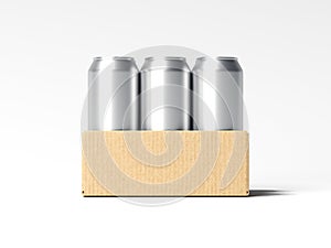 Brown carton box with beer cans. 3d rendering
