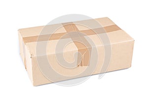 Brown carton box cardboard closed isolated in white background
