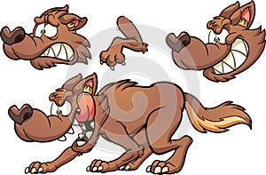 Brown cartoon wolf with different expressions