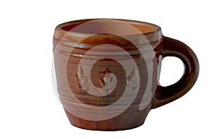 Brown ceramic beer mug isolated on white