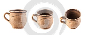 Brown ceramic cup isolated on white