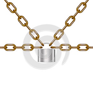 Brown chains locked by padlock in silver design