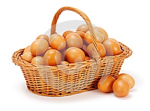 Brown chicken eggs in basket