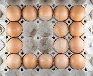 Brown chicken eggs in paper carton box