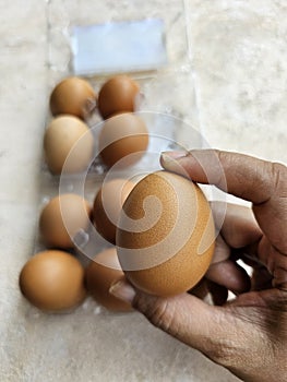 Brown chicken eggs in a plastic package