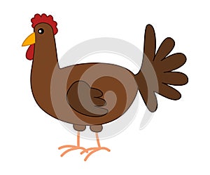 A brown chicken isolated in profile on a white background - vector