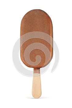 Brown chocolate coated popsicle ice cream isolated on white