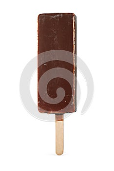 Brown chocolate coated popsicle ice cream isolated on white