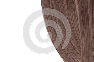 Brown chocolate hair, isolated on white background. Flat lay and copy space