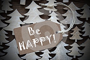 Brown Christmas Label With Be Happy