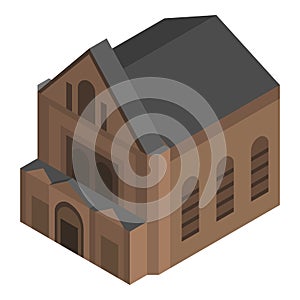 Brown church house icon, isometric style