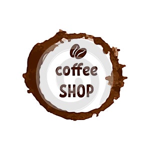 Creative logo for coffee shop with printed lettering and brown coca beans