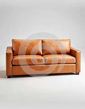 Brown Classic Leather Sofa Isolated on Grey Background