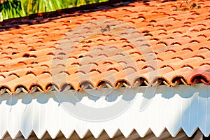Brown clay tile roof closeup
