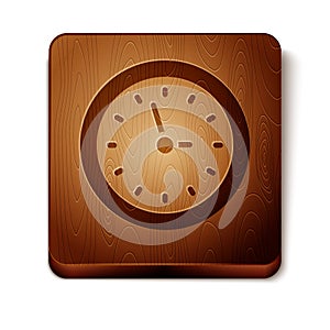 Brown Clock icon isolated on white background. Time symbol. Wooden square button. Vector