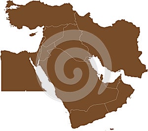 BROWN CMYK color map of MIDDLE EAST (with country borders)