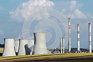 Brown coal power plant station in the field