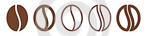 Brown coffee bean icons set. Vector isolated on background