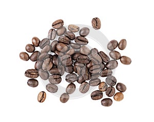 Brown coffee beans isolated on a white background