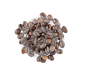 Brown coffee beans isolated on a white background