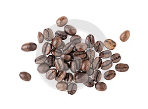 Brown coffee beans isolated on a white background