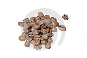 Brown coffee beans isolated on white background