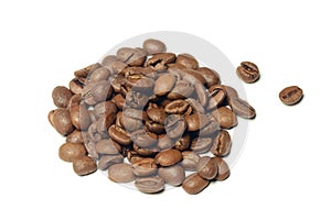 Brown coffee beans isolated on white background