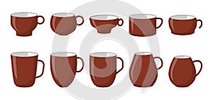 Brown coffee tea cup mockup empty icon set vector