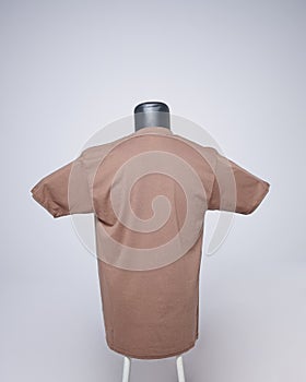 Brown color blank men`s t-shirt template, back view.