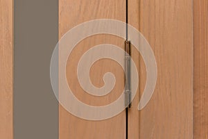Brown color door hinge metal object door detail element part, close-up, macro