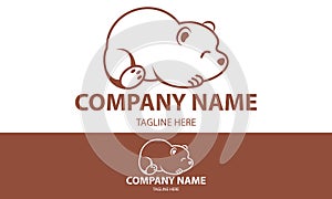 Brown Color Line Art Cartoon Baby Polar Bear Logo Design