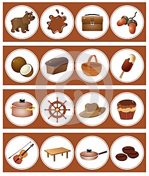 Brown color. Matching game, education game for children. Puzzle for kids. Match by color. Worksheet for preschoolers