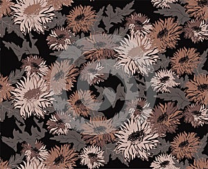 Brown colors seamless pattern of flowers in cozy earth tones.