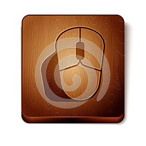 Brown Computer mouse icon isolated on white background. Optical with wheel symbol. Wooden square button. Vector