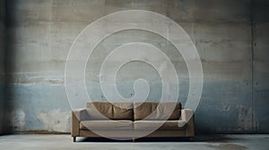 Minimalist Oriental Brown Couch In Brutalist Environment photo