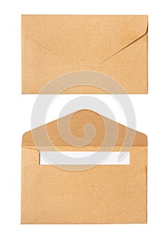 Brown craft envelope isolated on white background