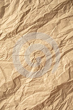 Brown crumpled paper close up texture background Vertical
