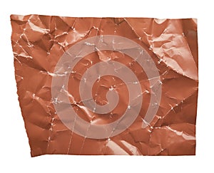 Brown crumpled paper with folds texture cut out on white background