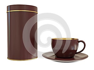 Brown cup with blank brown box